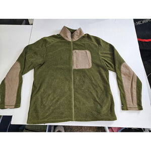 Kavu Green/Tan Men's Terry Fleece Jacket Zip Pocket Elbow Patches Large